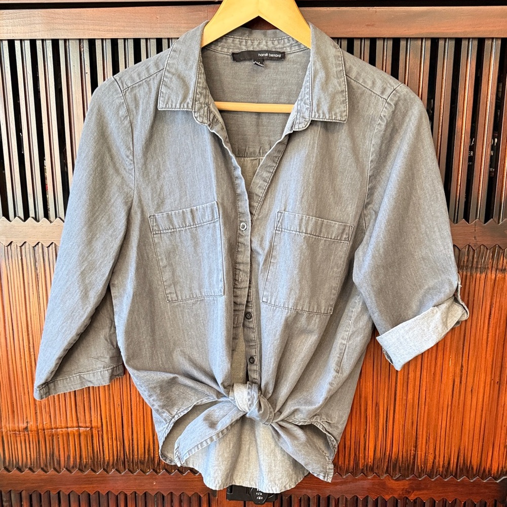 Harve Benard Soft Charcoal Tie-Front Button-Up Shirt